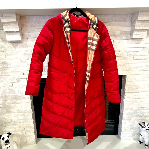 Red puffer coat with beautiful lining - Picture 1 of 6